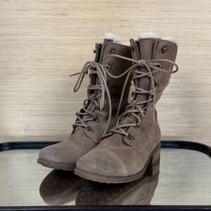 UGG Gradin Tan Lace-Up Boot Women’s Suede Wool-Lined Waterproof Combat Sz 11